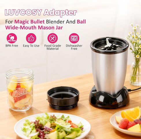 Adapter for Magic Bullet Blender And Ball Wide-Mouth Mason Jar - Blend Directly in a Mason Jar Replace Plastic Cup-Accessory for Magic Bullet 250 Watt Blender in Kuwait