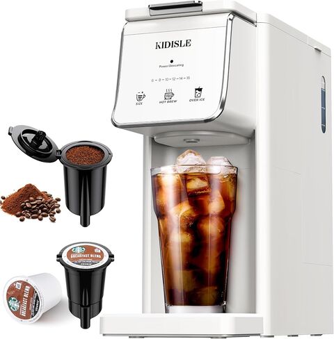 KIDISLE Single Serve K Cup & Ground Coffee Maker, Hot & Iced Brew, White in Saudi Arabia