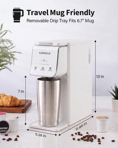 KIDISLE Single Serve K Cup & Ground Coffee Maker, Hot & Iced Brew, White in Saudi Arabia