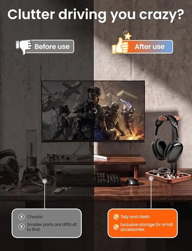 LOXP Wooden Headphone Holder, Solid Stand with Non-Slip and Storage Base in Saudi Arabia