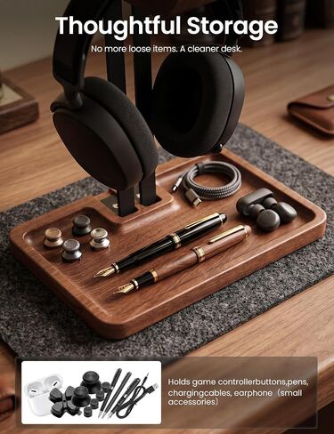 LOXP Wooden Headphone Holder, Solid Stand with Non-Slip and Storage Base in Saudi Arabia