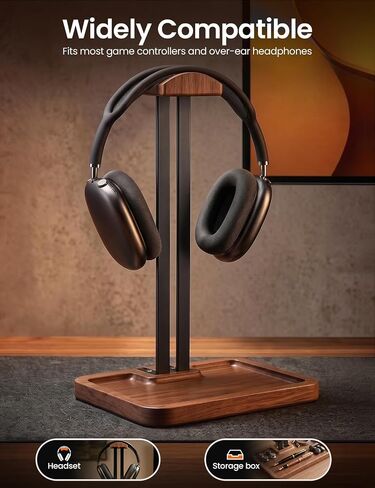 LOXP Wooden Headphone Holder, Solid Stand with Non-Slip and Storage Base in Saudi Arabia