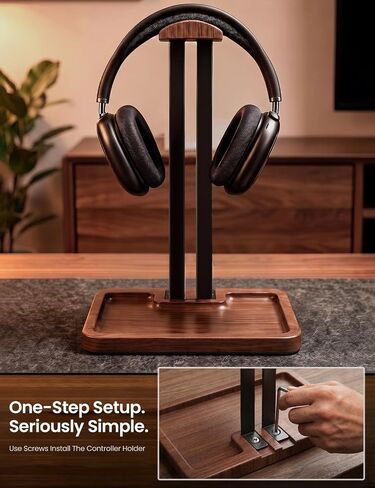 LOXP Wooden Headphone Holder, Solid Stand with Non-Slip and Storage Base in Saudi Arabia