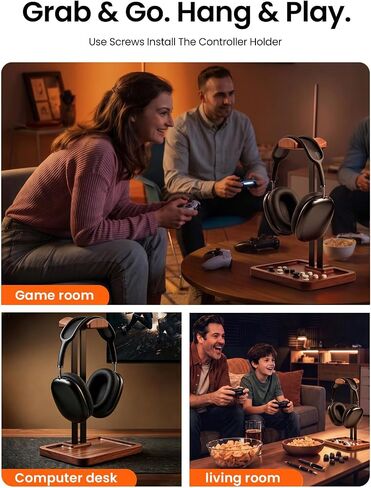 LOXP Wooden Headphone Holder, Solid Stand with Non-Slip and Storage Base in Saudi Arabia
