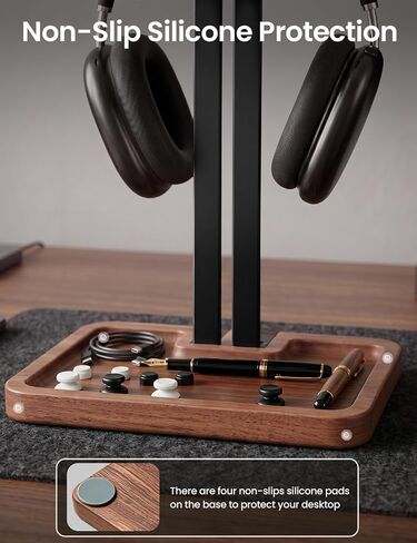 LOXP Wooden Headphone Holder, Solid Stand with Non-Slip and Storage Base in Saudi Arabia