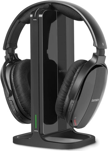Wireless Headphones for TV with 2.4GHz RF Transmitter Charging Holder, Personal Volume, Plug and Play, 100FT, Bluetooth TV Headphones Wireless for Seniors, No Delay, Support OPT/RCA/AUX, Black, DB100 in Saudi Arabia