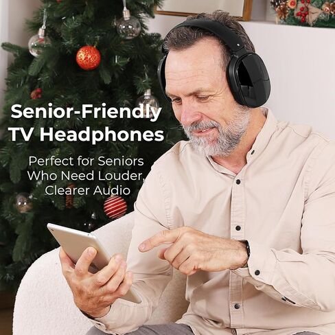 Wireless Headphones for TV with 2.4GHz RF Transmitter Charging Holder, Personal Volume, Plug and Play, 100FT, Bluetooth TV Headphones Wireless for Seniors, No Delay, Support OPT/RCA/AUX, Black, DB100 in Saudi Arabia
