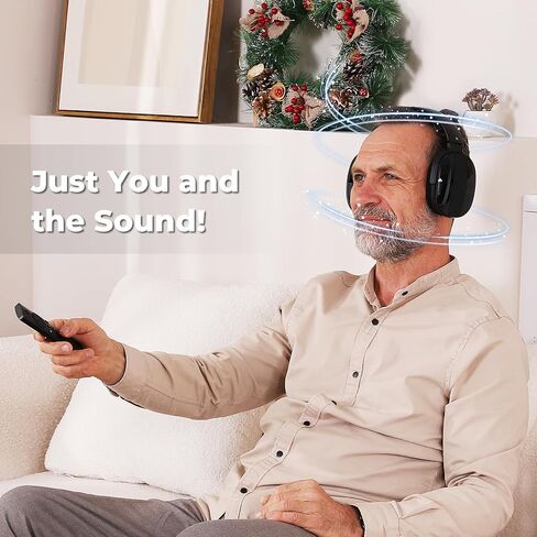 Wireless Headphones for TV with 2.4GHz RF Transmitter Charging Holder, Personal Volume, Plug and Play, 100FT, Bluetooth TV Headphones Wireless for Seniors, No Delay, Support OPT/RCA/AUX, Black, DB100 in Saudi Arabia