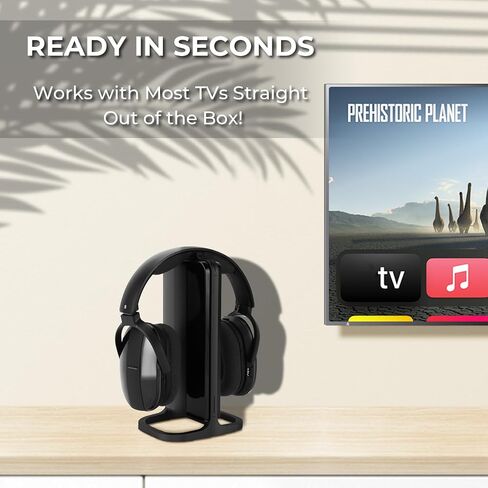 Wireless Headphones for TV with 2.4GHz RF Transmitter Charging Holder, Personal Volume, Plug and Play, 100FT, Bluetooth TV Headphones Wireless for Seniors, No Delay, Support OPT/RCA/AUX, Black, DB100 in Saudi Arabia