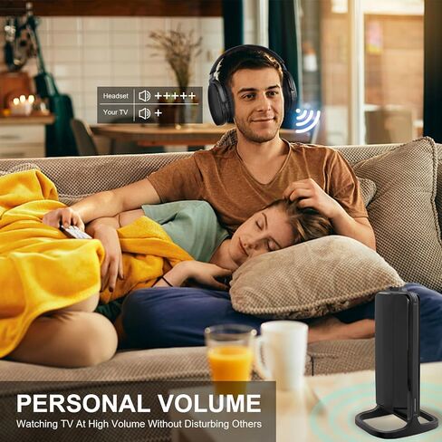 Wireless Headphones for TV with 2.4GHz RF Transmitter Charging Holder, Personal Volume, Plug and Play, 100FT, Bluetooth TV Headphones Wireless for Seniors, No Delay, Support OPT/RCA/AUX, Black, DB100 in Saudi Arabia