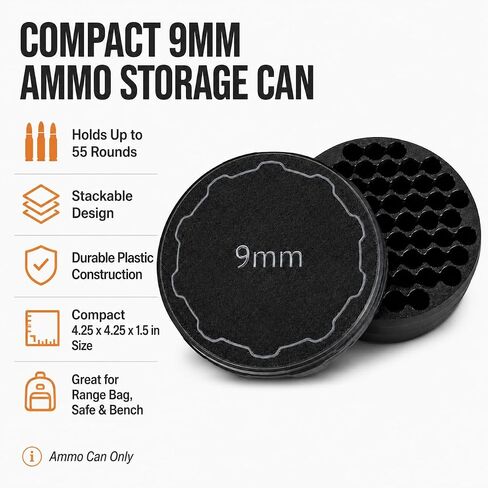LBH MARKET 9mm Ammo Storage Can – Holds 55 Rounds – Compact Stackable Ammo Organizer for Range Bag, Safe & Bench Storage in Kuwait