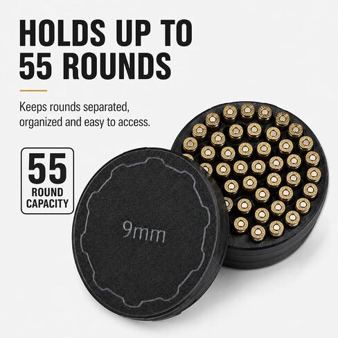 LBH MARKET 9mm Ammo Storage Can – Holds 55 Rounds – Compact Stackable Ammo Organizer for Range Bag, Safe & Bench Storage in Kuwait
