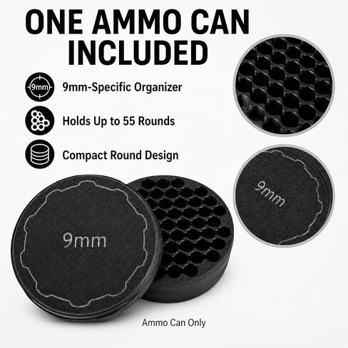LBH MARKET 9mm Ammo Storage Can – Holds 55 Rounds – Compact Stackable Ammo Organizer for Range Bag, Safe & Bench Storage in Kuwait