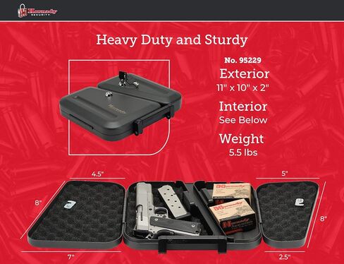 Hornady Dual-Lid Gun Lock Box - Two Compartment Portable Lock Box with Separate Lid and Lock - This Small Gun Safe Stores Handguns and Ammo Separately - Measures 11 x 10 x 2 Inches - Item 95229 in Saudi Arabia