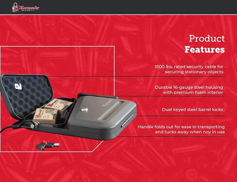 Hornady Dual-Lid Gun Lock Box - Two Compartment Portable Lock Box with Separate Lid and Lock - This Small Gun Safe Stores Handguns and Ammo Separately - Measures 11 x 10 x 2 Inches - Item 95229 in Saudi Arabia