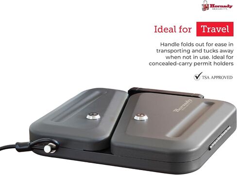 Hornady Dual-Lid Gun Lock Box - Two Compartment Portable Lock Box with Separate Lid and Lock - This Small Gun Safe Stores Handguns and Ammo Separately - Measures 11 x 10 x 2 Inches - Item 95229 in Saudi Arabia