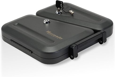Hornady Dual-Lid Gun Lock Box - Two Compartment Portable Lock Box with Separate Lid and Lock - This Small Gun Safe Stores Handguns and Ammo Separately - Measures 11 x 10 x 2 Inches - Item 95229 in Saudi Arabia