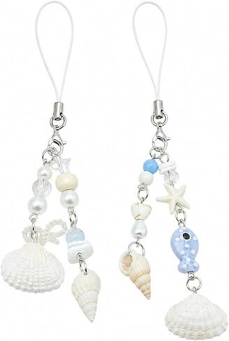 2 Pack Seashell Phone Charm with Pearl Beads, Ocean Beach Style Accessory in Saudi Arabia