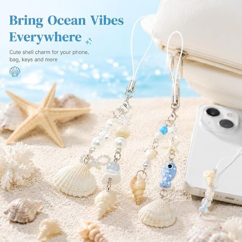 2 Pack Seashell Phone Charm with Pearl Beads, Ocean Beach Style Accessory in Saudi Arabia