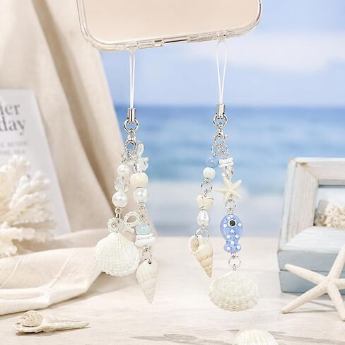 2 Pack Seashell Phone Charm with Pearl Beads, Ocean Beach Style Accessory in Saudi Arabia