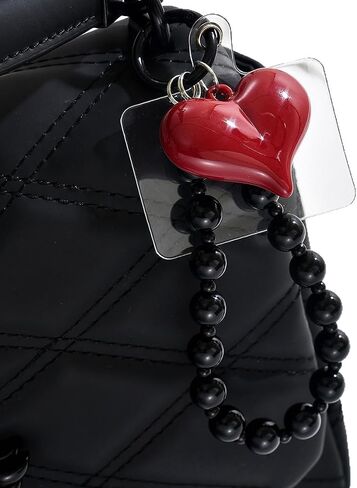 Red Large Heart Black Beaded Phone Strap, Cute Bag Charm for Women Cellphone Keychain Beaded Camera Wrist Strap Purse Keychain Handbag Accessory in Saudi Arabia