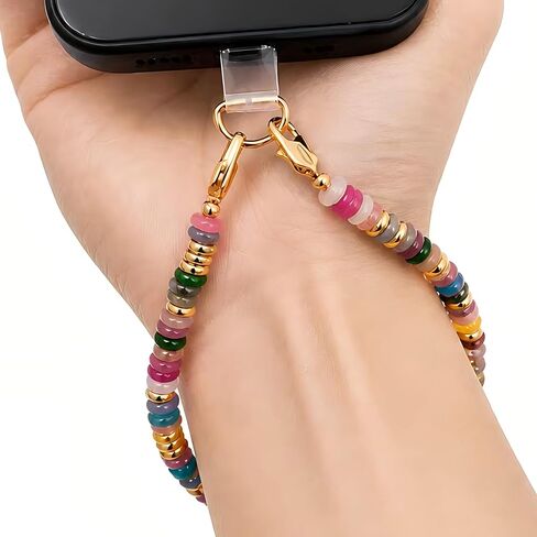 Natural Stone Phone Charm, Beaded Phone Wrist Strap, Handmade Cellphone Chain Lanyard with Tether Tab in Kuwait