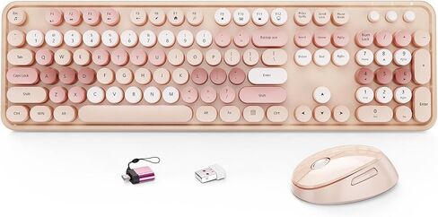 HotFox Wireless Keyboard and Mouse Combo, Full-Size Retro Typewriter Keyboard with Round Keycaps, Ergonomic Design for Windows PC, Home and Office Use -Blue in Saudi Arabia