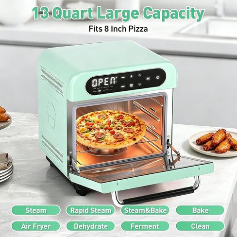 Secura 13-Quart Steam Air Fryer Oven, 10-in-1 Multifunction Convection Toaster Oven with Rapid Steam, Bake, Dehydrate, Ferment, Healthy Nutritious Food Steamer, Compact Countertop Oven, Mint Green in Kuwait