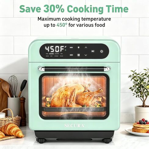 Secura 13-Quart Steam Air Fryer Oven, 10-in-1 Multifunction Convection Toaster Oven with Rapid Steam, Bake, Dehydrate, Ferment, Healthy Nutritious Food Steamer, Compact Countertop Oven, Mint Green in Kuwait
