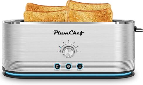 Plum chef 4-Slice Toaster, Extra Wide Long Slot Toaster, 6 Browning Settings, Bagel/Defrost/Reheat Functions, Removable Crumb Tray, Stainless Steel Housing 1350W，Black in Kuwait
