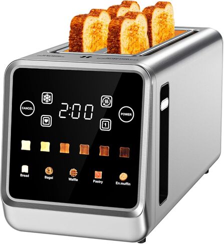 Long Slot Toaster 4 Slice with Touchscreen, 1400W Stainless Steel 2-Slot Smart Appliance Extra Wide 1.5 Inch, MemoryIQ Tech Digital Timer for Bagel Waffle, Kitchen Essentials in Saudi Arabia