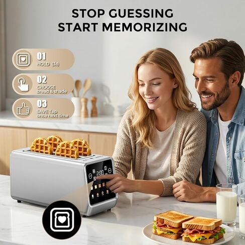 Long Slot Toaster 4 Slice with Touchscreen, 1400W Stainless Steel 2-Slot Smart Appliance Extra Wide 1.5 Inch, MemoryIQ Tech Digital Timer for Bagel Waffle, Kitchen Essentials in Saudi Arabia