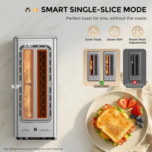 Long Slot Toaster 4 Slice with Touchscreen, 1400W Stainless Steel 2-Slot Smart Appliance Extra Wide 1.5 Inch, MemoryIQ Tech Digital Timer for Bagel Waffle, Kitchen Essentials in Saudi Arabia