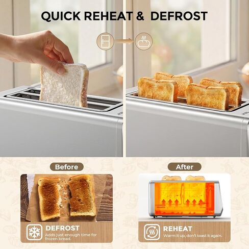 Long Slot Toaster 4 Slice with Touchscreen, 1400W Stainless Steel 2-Slot Smart Appliance Extra Wide 1.5 Inch, MemoryIQ Tech Digital Timer for Bagel Waffle, Kitchen Essentials in Saudi Arabia