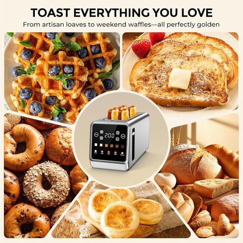 Long Slot Toaster 4 Slice with Touchscreen, 1400W Stainless Steel 2-Slot Smart Appliance Extra Wide 1.5 Inch, MemoryIQ Tech Digital Timer for Bagel Waffle, Kitchen Essentials in Saudi Arabia