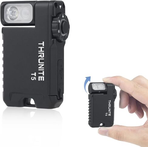 ThruNite T5 Magnetic EDC Flashlight, Hands-Free Rechargeable Work Light with 180° Rotating Head & Center Clip, Small Flat Pocket Keychain Flashlight, White & Red Night Vision Light, USB-C Twist-Lock in Kuwait