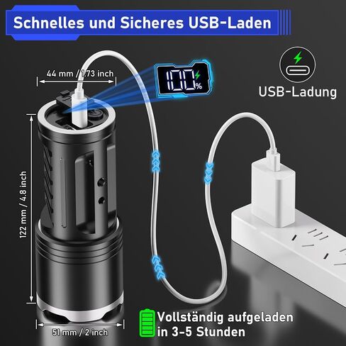 JAY-PARK LED Flashlights High Lumens 100000 Rechargeable 10800mAh Battery in Kuwait