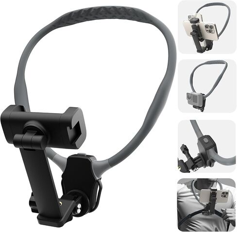 Beviliu Neck Phone Holder for Recording, Hands-Free POV/Vlog Neck Mount with Phone Clip & Chest Strap for Cooking/Fishing/Video Filming, Content Creator Phone Holder for iPhone Android Insta360 in Kuwait