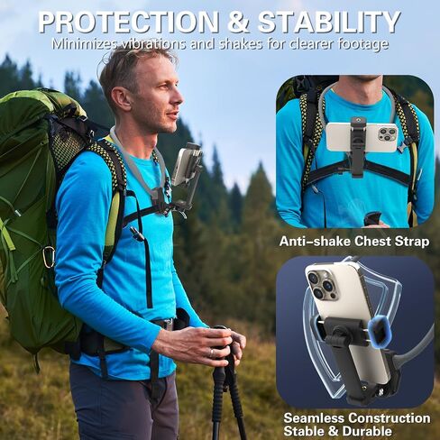 Beviliu Neck Phone Holder for Recording, Hands-Free POV/Vlog Neck Mount with Phone Clip & Chest Strap for Cooking/Fishing/Video Filming, Content Creator Phone Holder for iPhone Android Insta360 in Kuwait