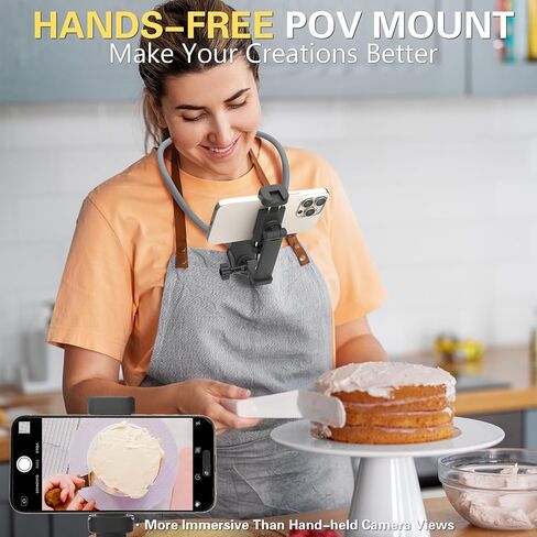 Beviliu Neck Phone Holder for Recording, Hands-Free POV/Vlog Neck Mount with Phone Clip & Chest Strap for Cooking/Fishing/Video Filming, Content Creator Phone Holder for iPhone Android Insta360 in Kuwait