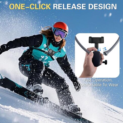 Beviliu Neck Phone Holder for Recording, Hands-Free POV/Vlog Neck Mount with Phone Clip & Chest Strap for Cooking/Fishing/Video Filming, Content Creator Phone Holder for iPhone Android Insta360 in Kuwait