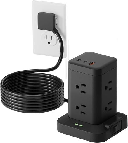 Power Strip Tower with Surge Protector 1800J, Fast Charging Tower PD20W USB-C Ports with 8 AC Outlets, Extension Cord for Home Office Dorm Room, White, 6FT in Kuwait