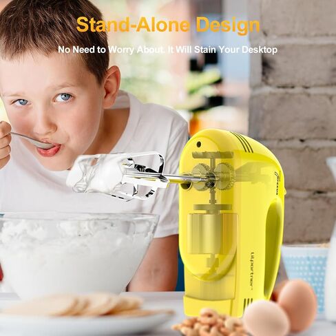 LILPARTNER Electric Hand Mixer with Storage Box, Ultra Power Kitchen Hand Mixer With 7-Speed & 5 Stainless Steel Accessories for Whipping Dough, Cream, Cake, Dishwasher Safe, YELLOW BOX in Kuwait