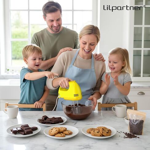 LILPARTNER Electric Hand Mixer with Storage Box, Ultra Power Kitchen Hand Mixer With 7-Speed & 5 Stainless Steel Accessories for Whipping Dough, Cream, Cake, Dishwasher Safe, YELLOW BOX in Kuwait