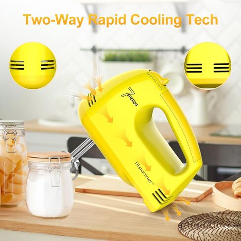 LILPARTNER Electric Hand Mixer with Storage Box, Ultra Power Kitchen Hand Mixer With 7-Speed & 5 Stainless Steel Accessories for Whipping Dough, Cream, Cake, Dishwasher Safe, YELLOW BOX in Kuwait