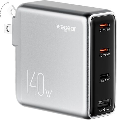 wegear 140W USB-C Charger for Laptop, Slim 4-Port PD 3.1 GaN Block-Black in Kuwait