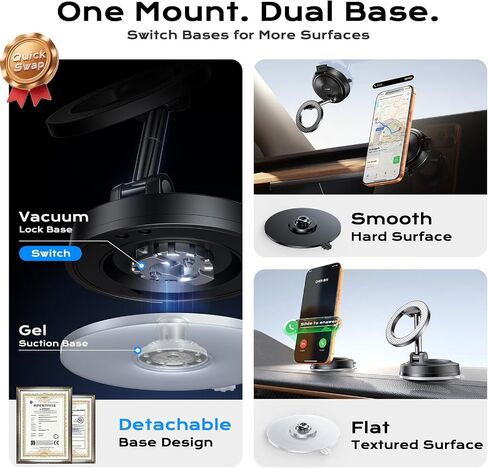 NeverDrop Car Mount for MagSafe [2 Bases for Any Surface | 118+LBS Ultra Grip | 2400gf Strong Magnetic] 360° Adjustable Car Phone Holder, Phone Holders for Your Car for All Smartphones, Carbon Fiber in Kuwait