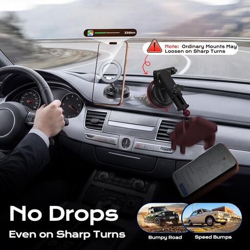 NeverDrop Car Mount for MagSafe [2 Bases for Any Surface | 118+LBS Ultra Grip | 2400gf Strong Magnetic] 360° Adjustable Car Phone Holder, Phone Holders for Your Car for All Smartphones, Carbon Fiber in Kuwait