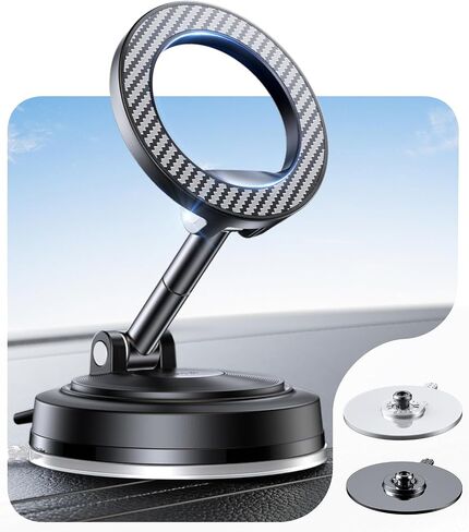 NeverDrop Car Mount for MagSafe [2 Bases for Any Surface | 118+LBS Ultra Grip | 2400gf Strong Magnetic] 360° Adjustable Car Phone Holder, Phone Holders for Your Car for All Smartphones, Carbon Fiber in Kuwait