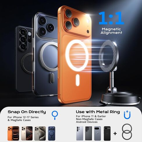 NeverDrop Car Mount for MagSafe [2 Bases for Any Surface | 118+LBS Ultra Grip | 2400gf Strong Magnetic] 360° Adjustable Car Phone Holder, Phone Holders for Your Car for All Smartphones, Carbon Fiber in Kuwait